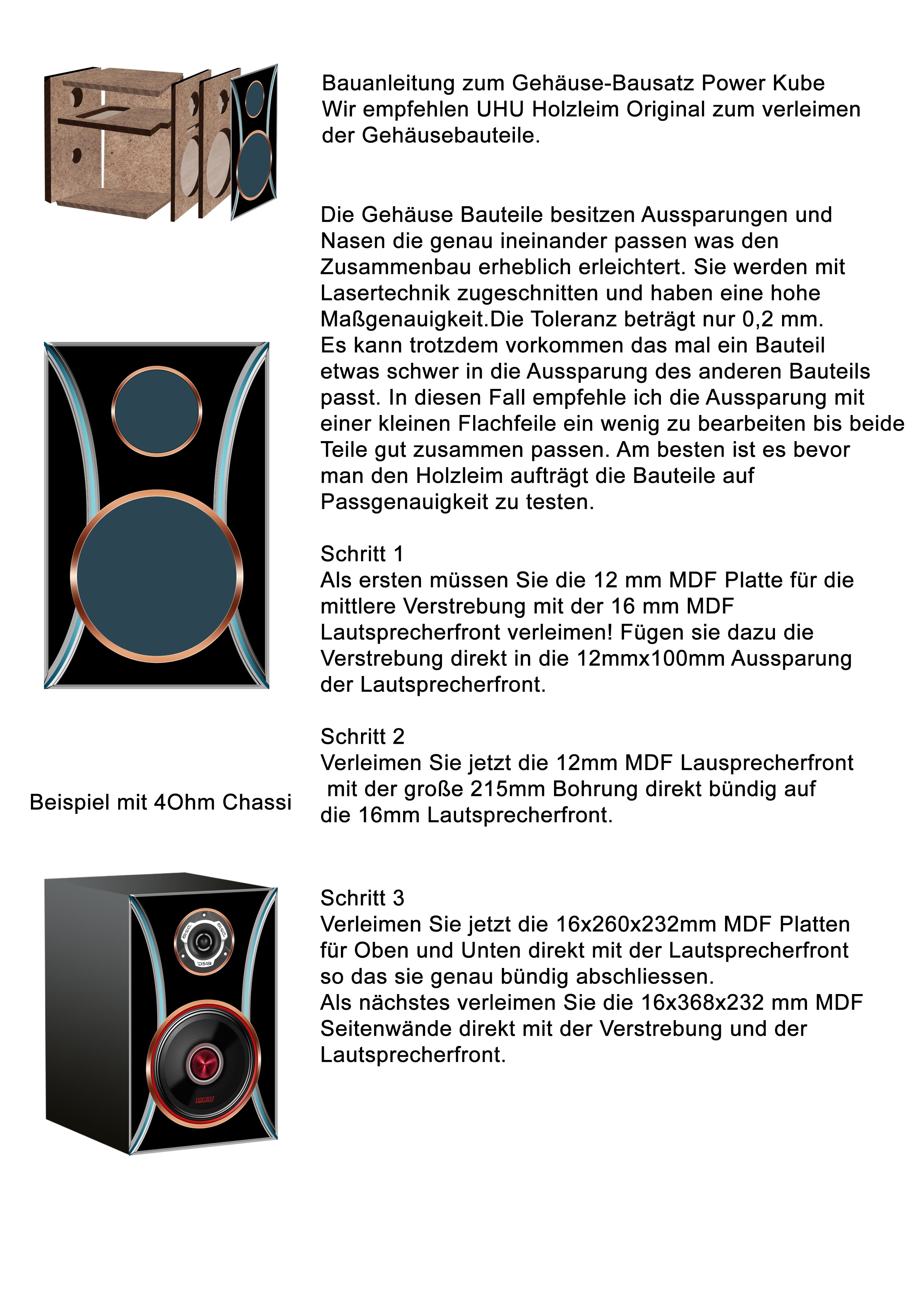 DIY Lautsprecher Leergehäuse Bausatz Power Kube für ein Paar HiFi 2-Wege Regallautsprecher