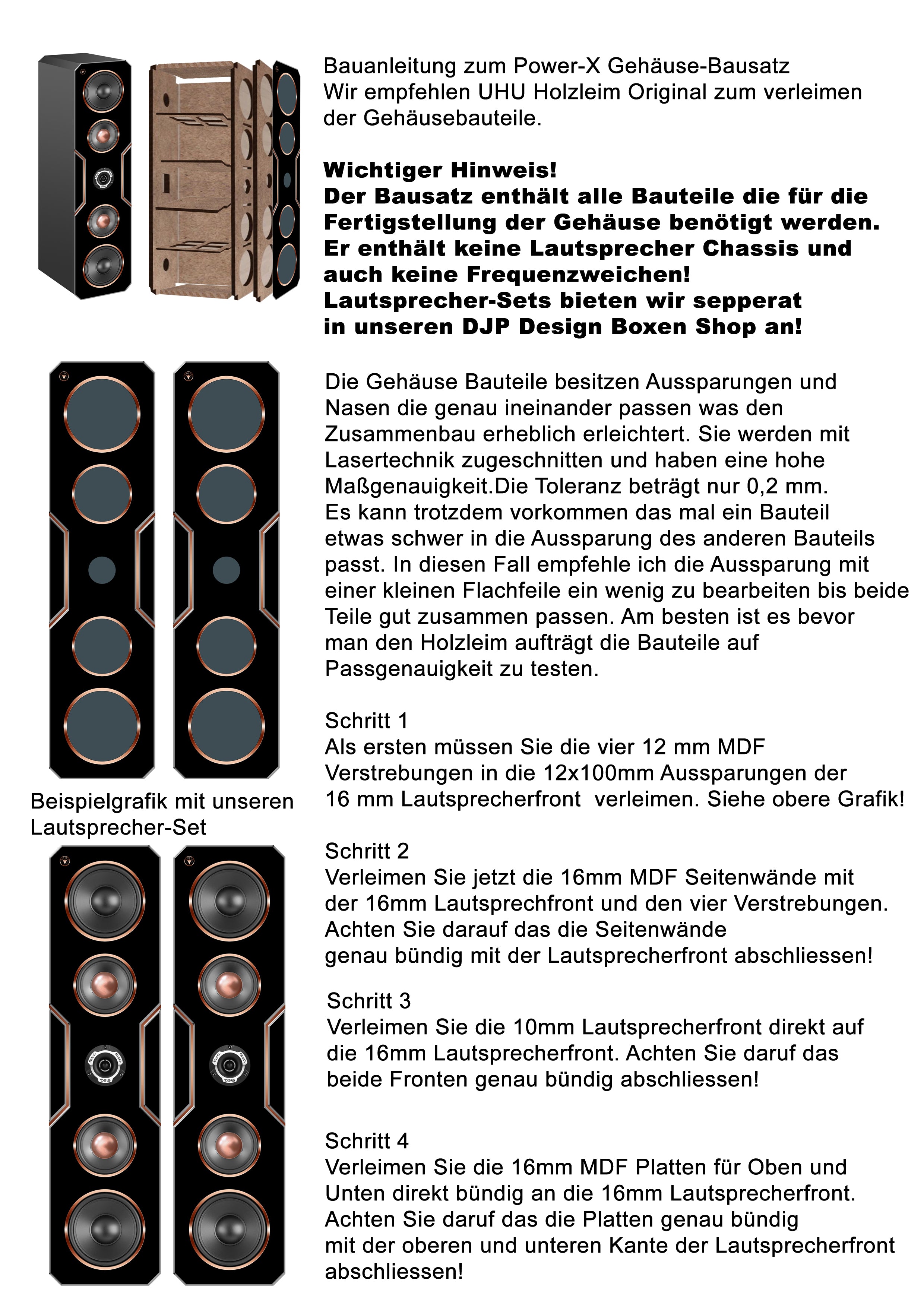 DIY High End Lautsprecher Gehäuse Bausatz Power-X für 1 Paar HiFi Lautsprecher  mit Bi-Wiring Terminal