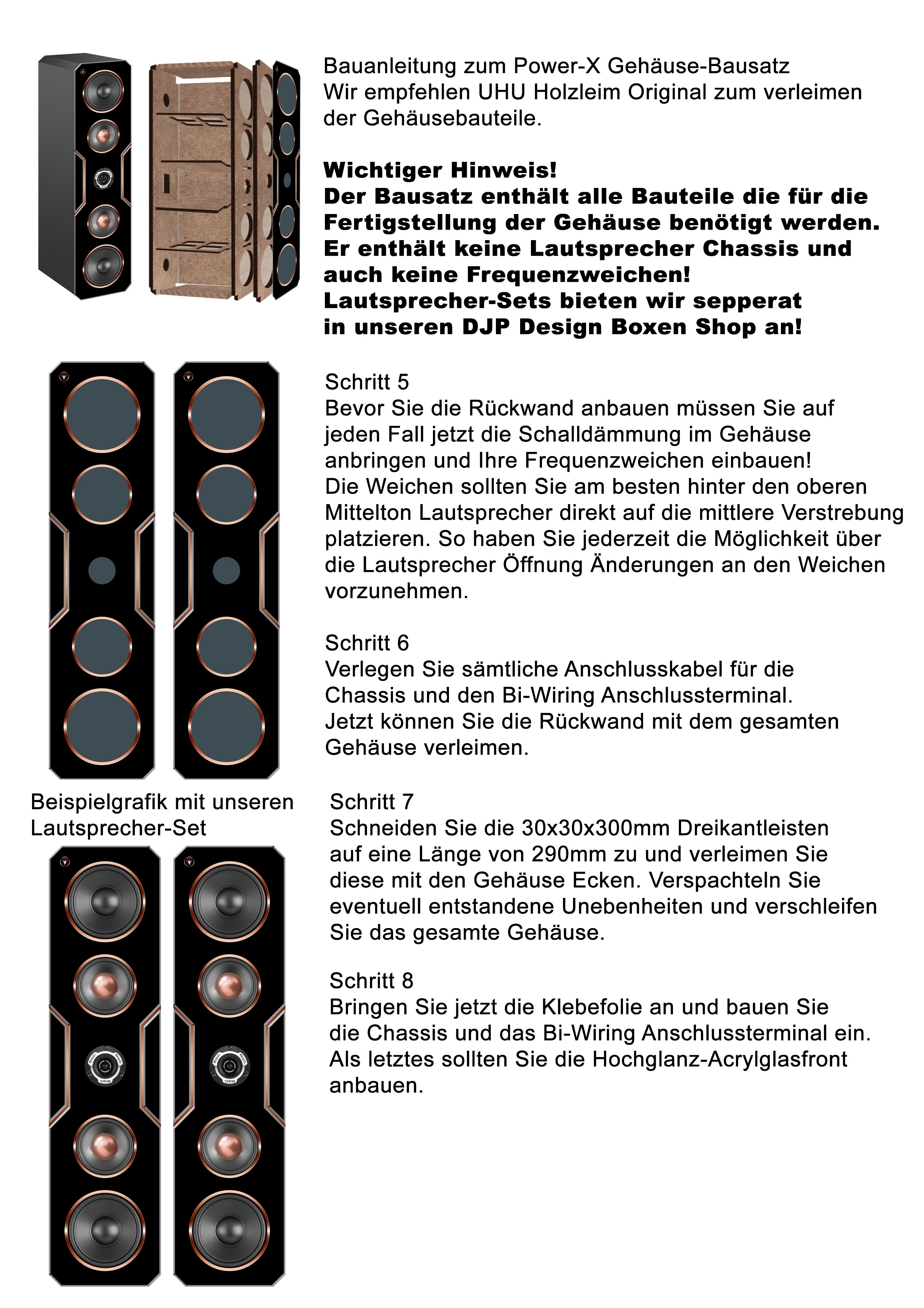 DIY High End Lautsprecher Gehäuse Bausatz Power-X für 1 Paar HiFi Lautsprecher  mit Bi-Wiring Terminal