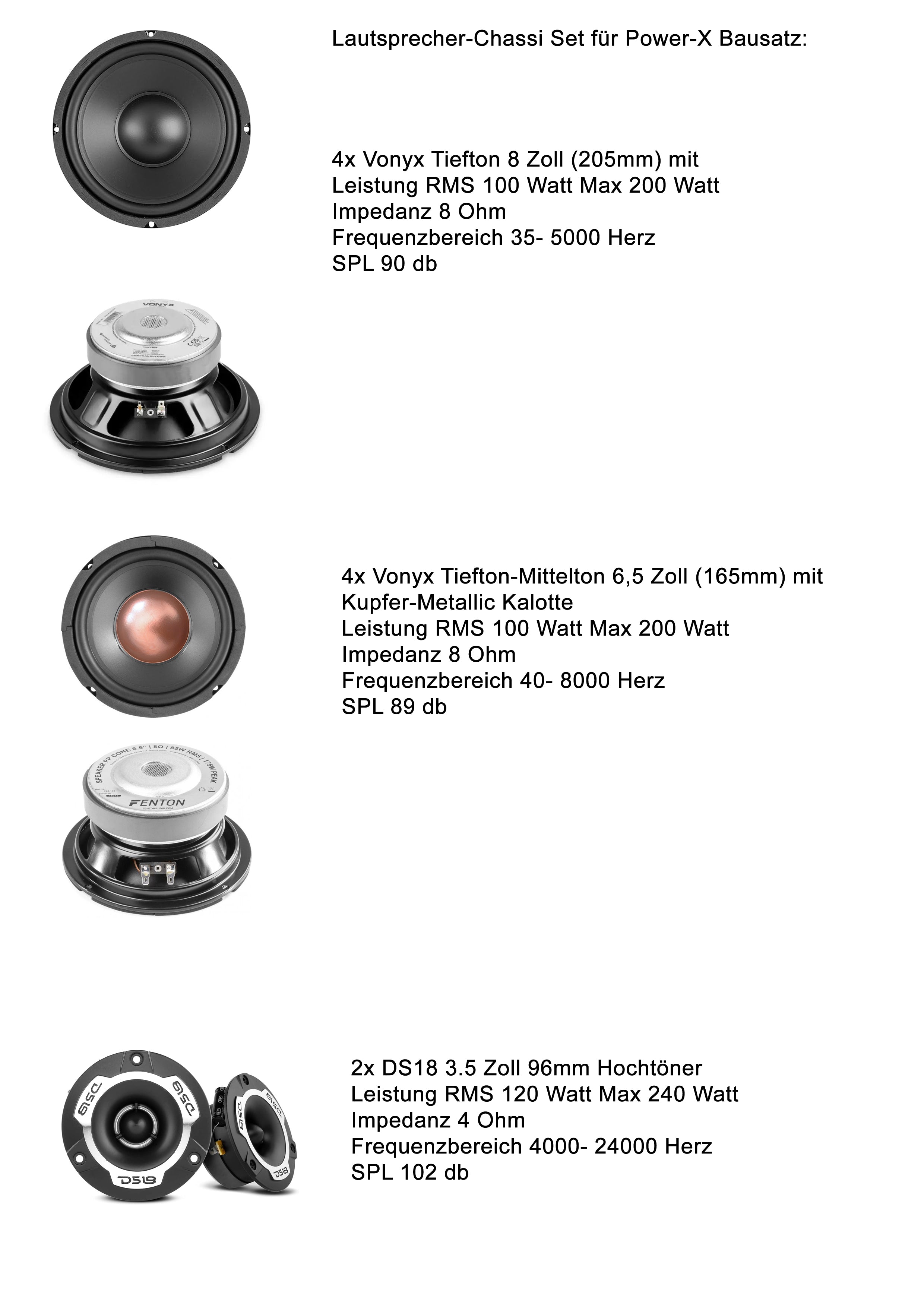DIY Lautsprecher Chassi-Set für den Power-X Standlautsprecher Gehäuse Bausatz! 1-2 Wochen Lieferzeit!