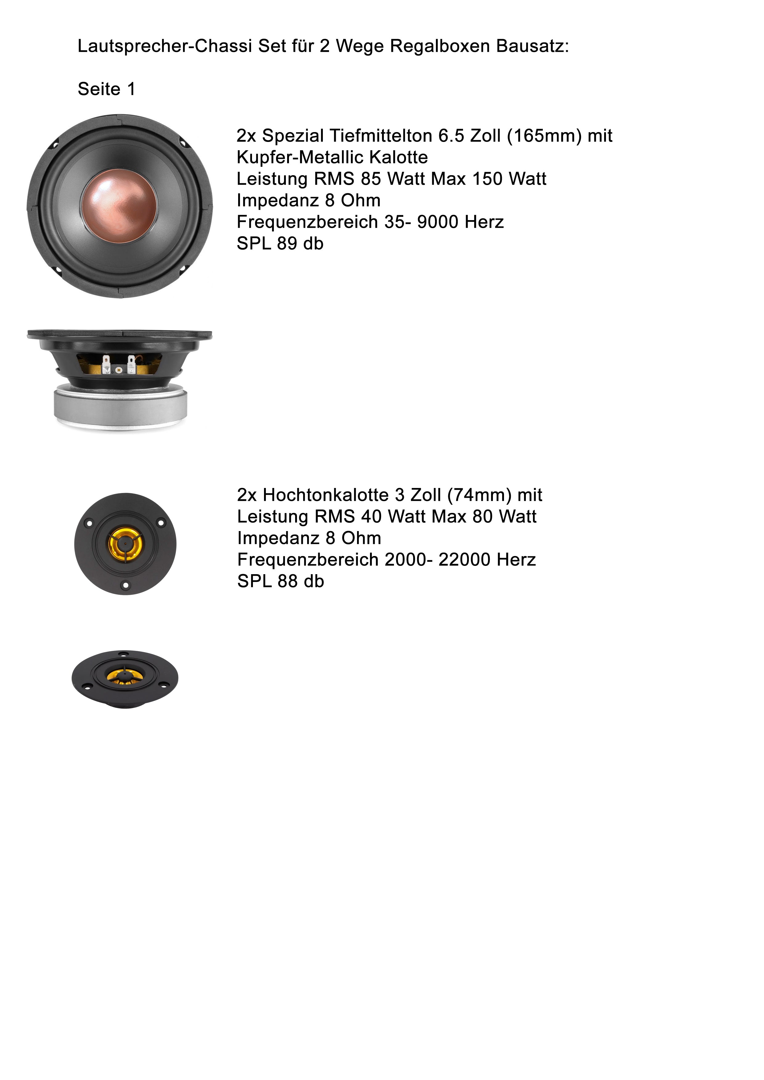 DIY Lautsprecher Chassi-Set für Regalboxen Gehäuse-Bausatz 1-2 Wochen Lieferzeit