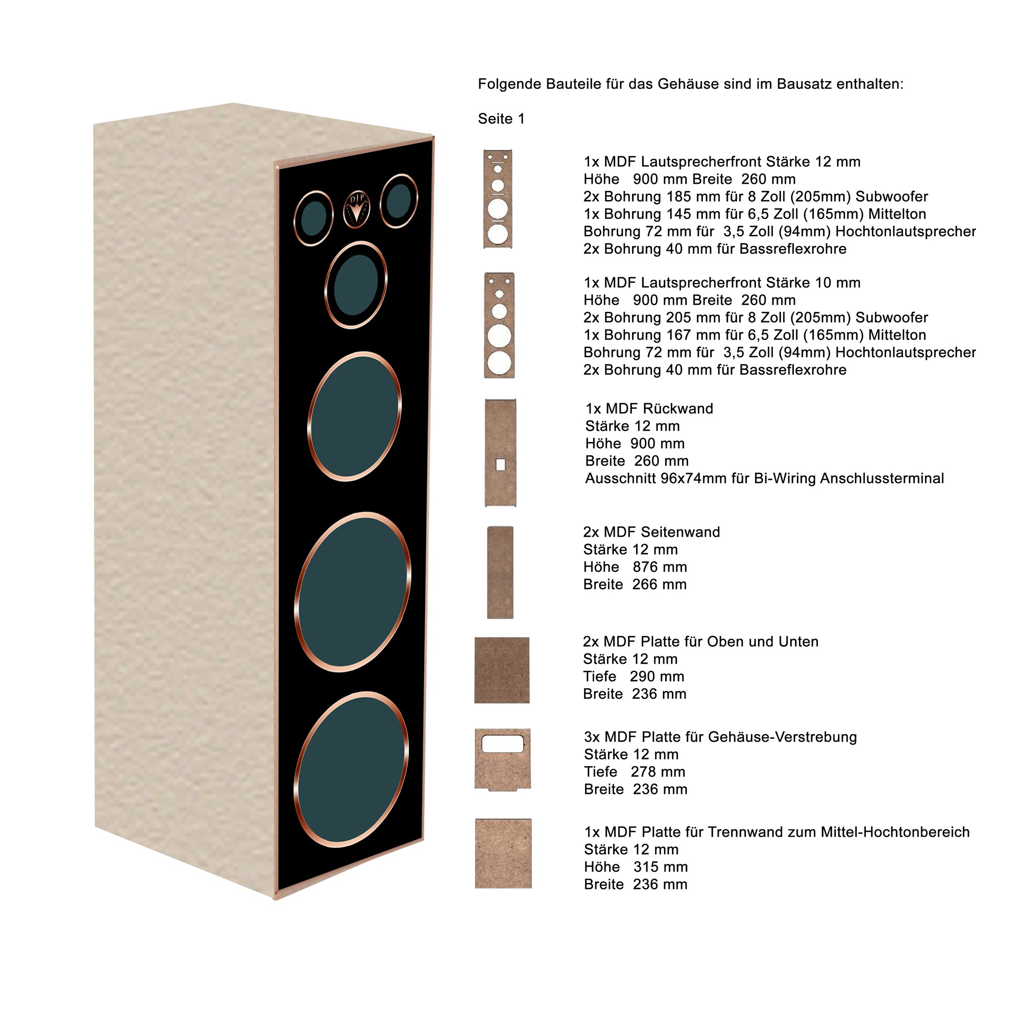 DIY Lautsprecher Gehäuse Bausatz Deluxe für ein HiFi Standlautsprecher 2-3 Wochen Lieferzeit