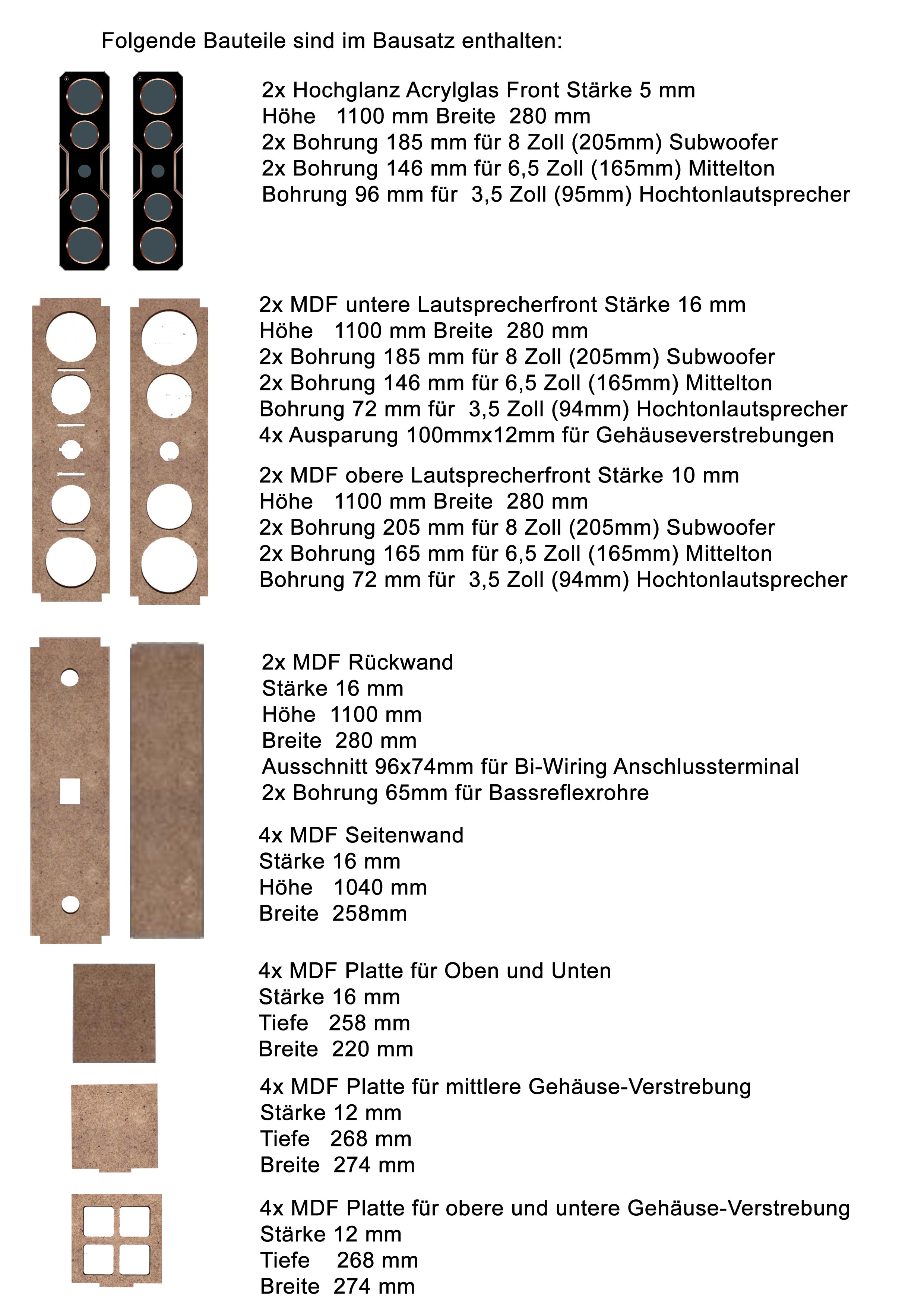 DIY High End Lautsprecher Gehäuse Bausatz Power-X für 1 Paar HiFi Lautsprecher  mit Bi-Wiring Terminal