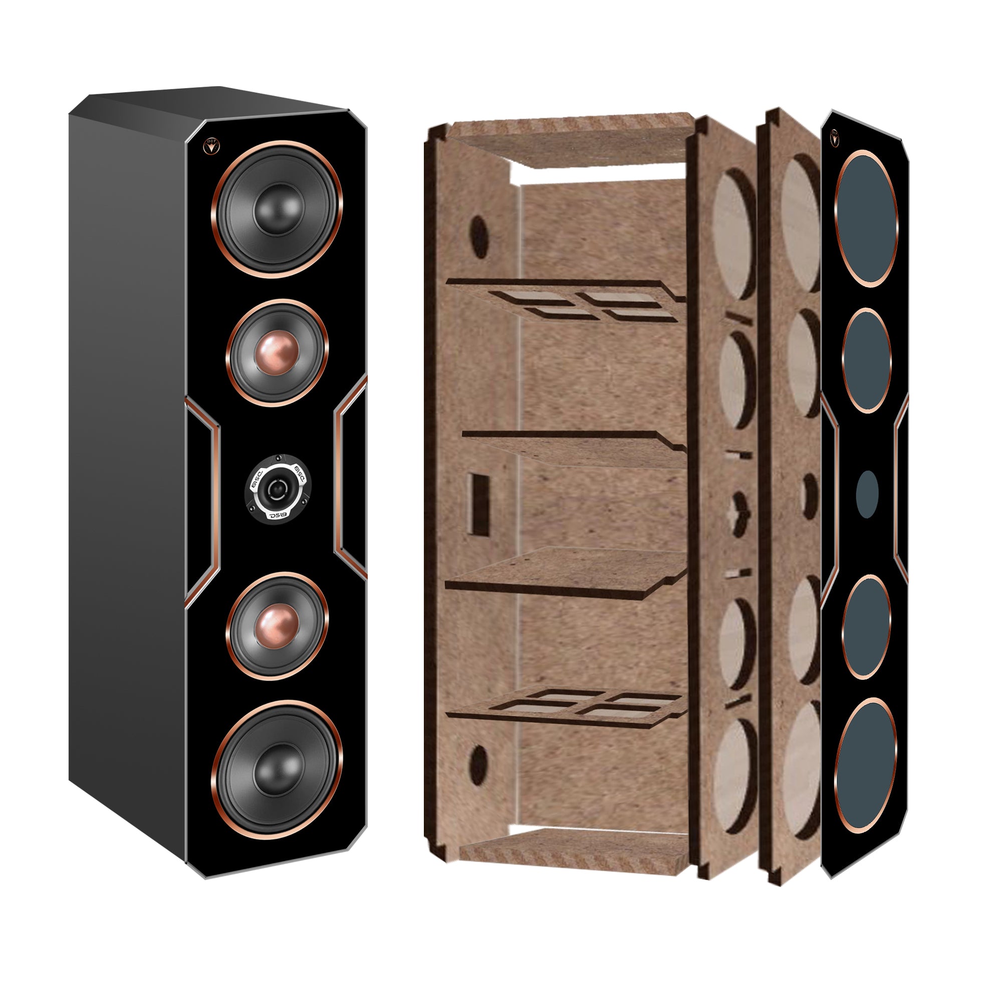 DIY High End Lautsprecher Gehäuse Bausatz Power-X für 1 Paar HiFi Lautsprecher  mit Bi-Wiring Terminal