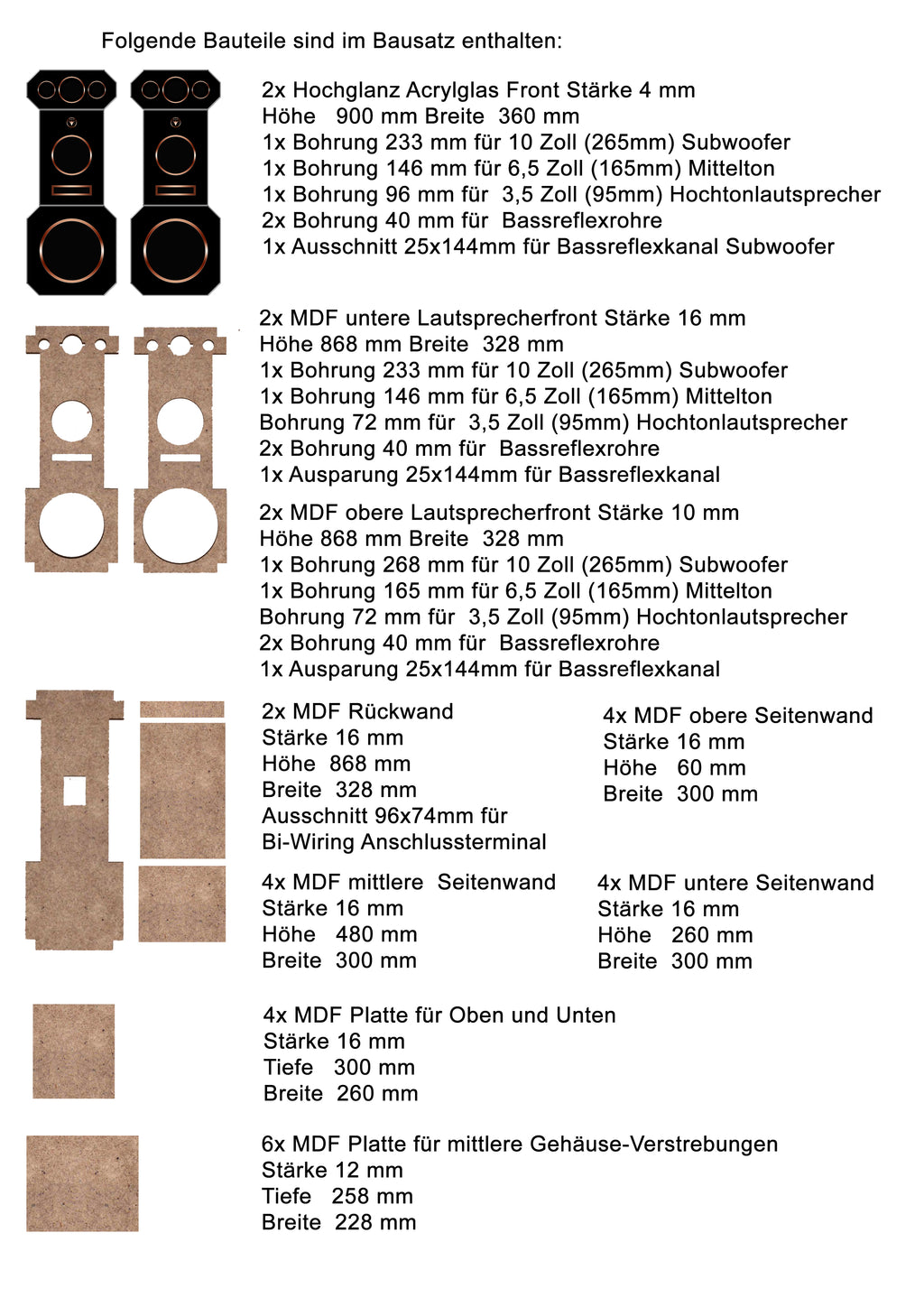 DIY Audio High End Lautsprecher Gehäuse Bausatz für 1 Paar Design HiFi Lautsprecher