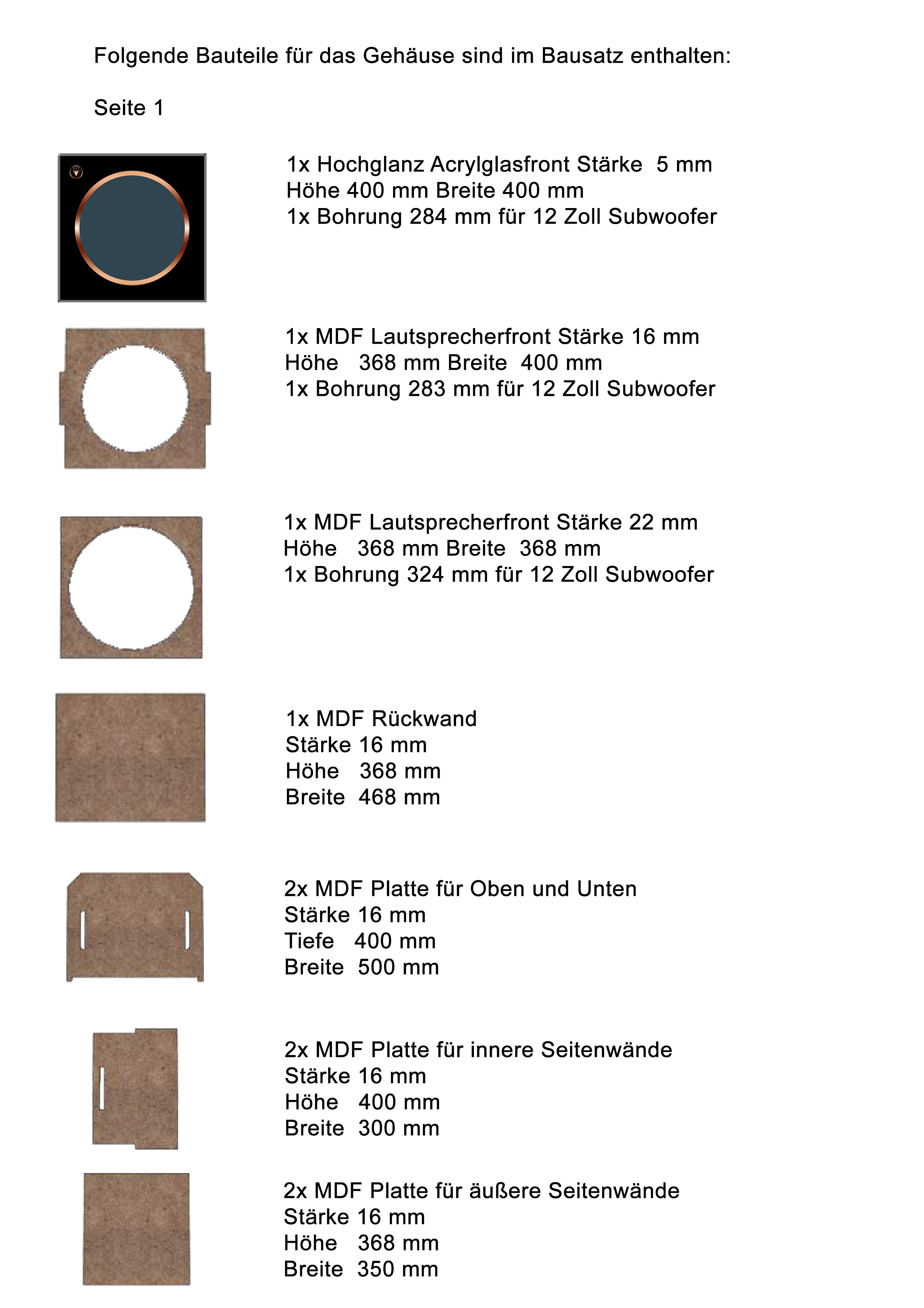 DIY Subwoofer Gehäuse Bausatz für ein 12 Zoll Subwoofer Chassi DJP Design Boxen! 2-3 Wochen Lieferzeit