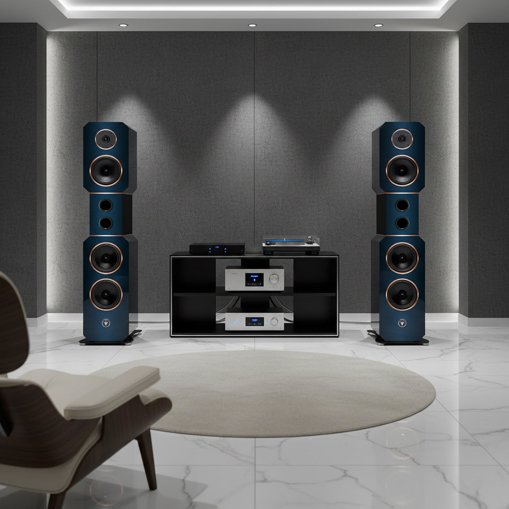 Hochwertige High End Hi-Fi Design Standlautsprecher 210 Watt RMS 8 Ohm/Box Obsession Blue Edition