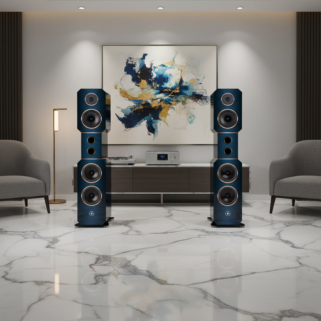 Hochwertige High End Hi-Fi Design Standlautsprecher 210 Watt RMS 8 Ohm/Box Obsession Blue Edition