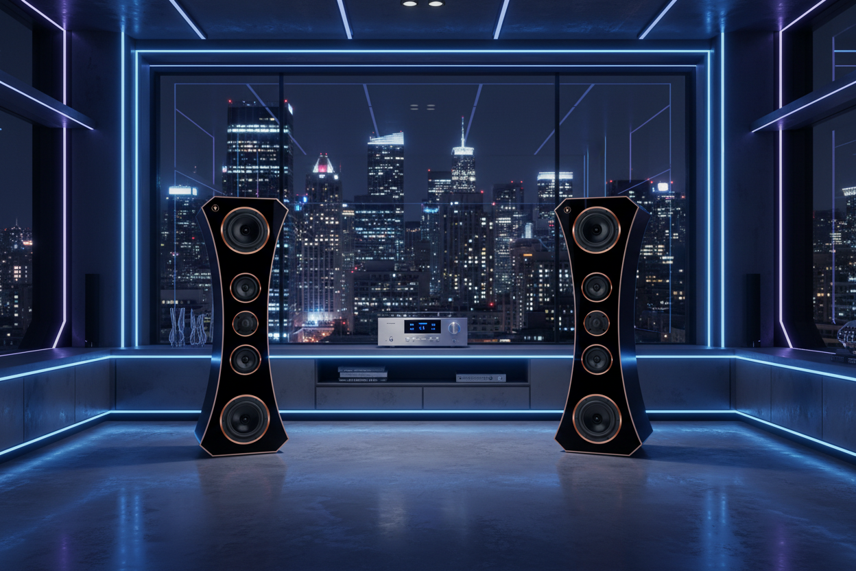 1 Paar High End Hi-Fi Standlautsprecher der Spitzenklasse mit edlen eleganten einzigartiges Design und hochwertigen Dayton Audio Chassis