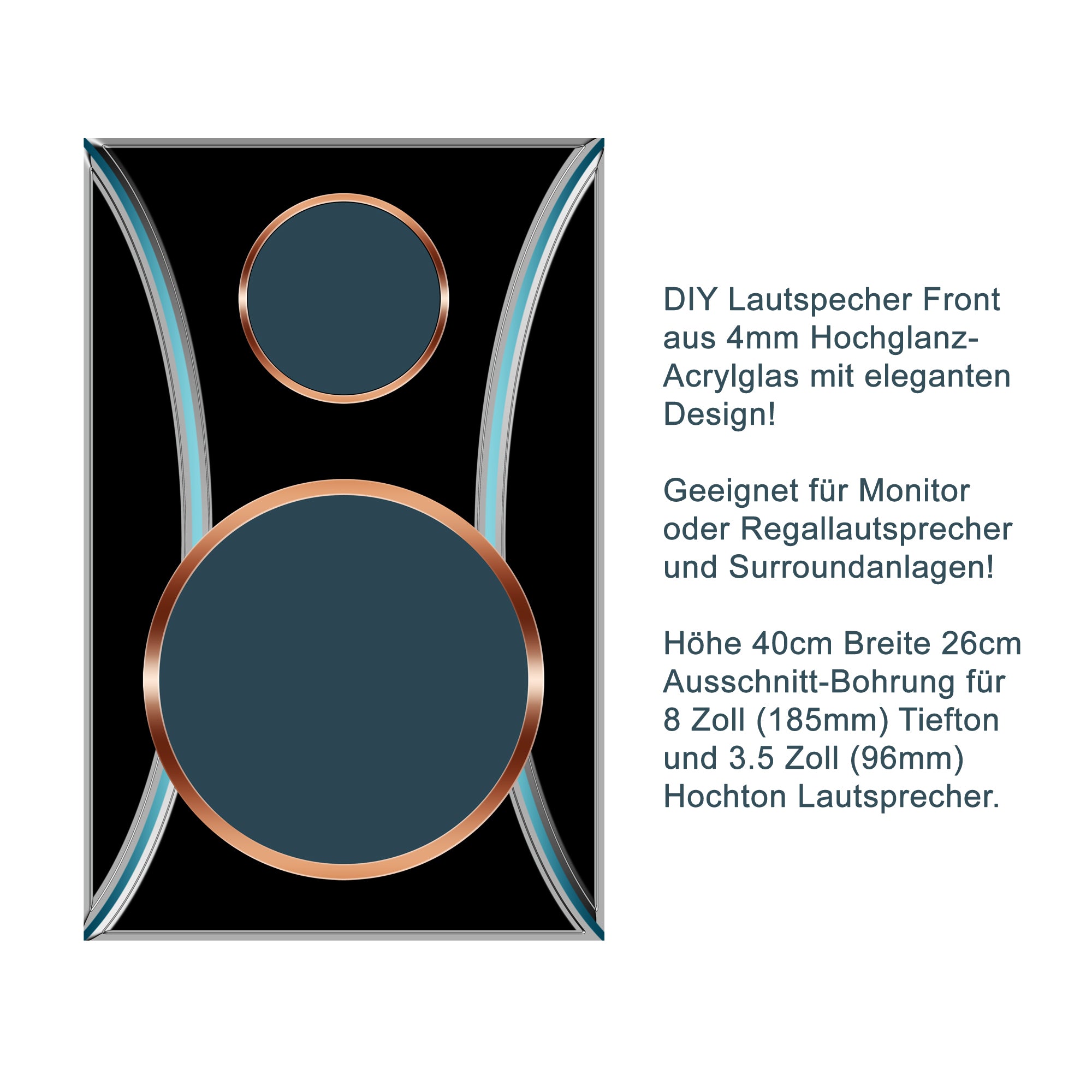 DIY Hochglanz Acrylglas Lautsprecherfront für Monitor oder Regallautsprecher Höhe 40cm Breite 26cm Stärke 4mm